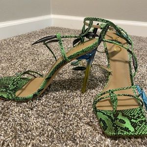 Sexy Green and Blue Snakeprint heels